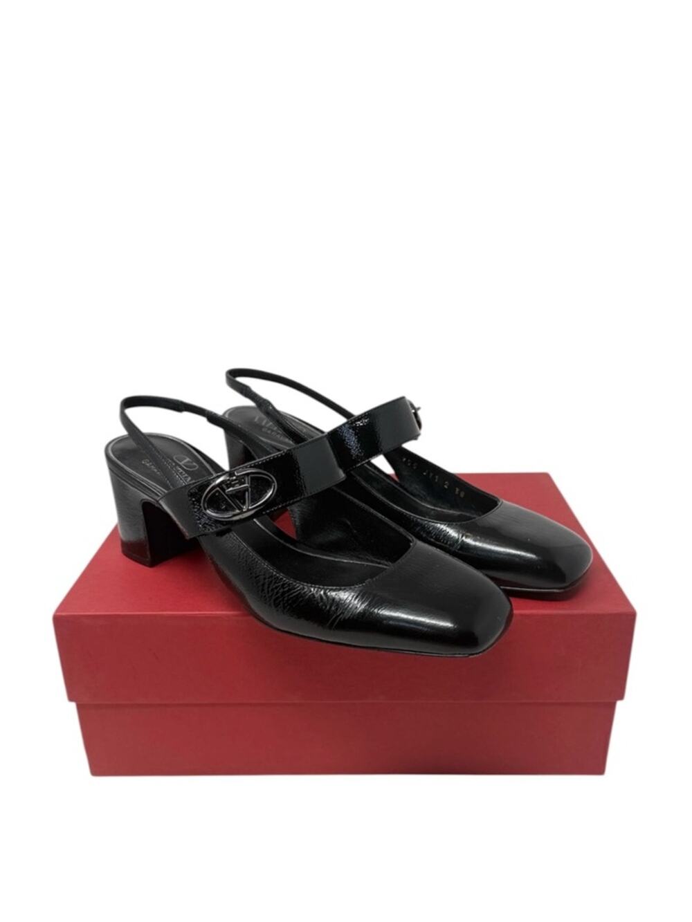 Valentino Garavani VLogo Locker Black Patent Slingback Mary Jane Pump Size 38